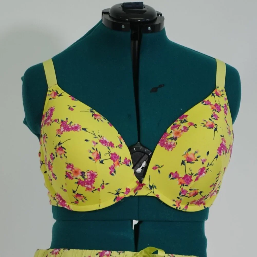 Cacique Bright Yellow Floral Push Up Bra (42DD)